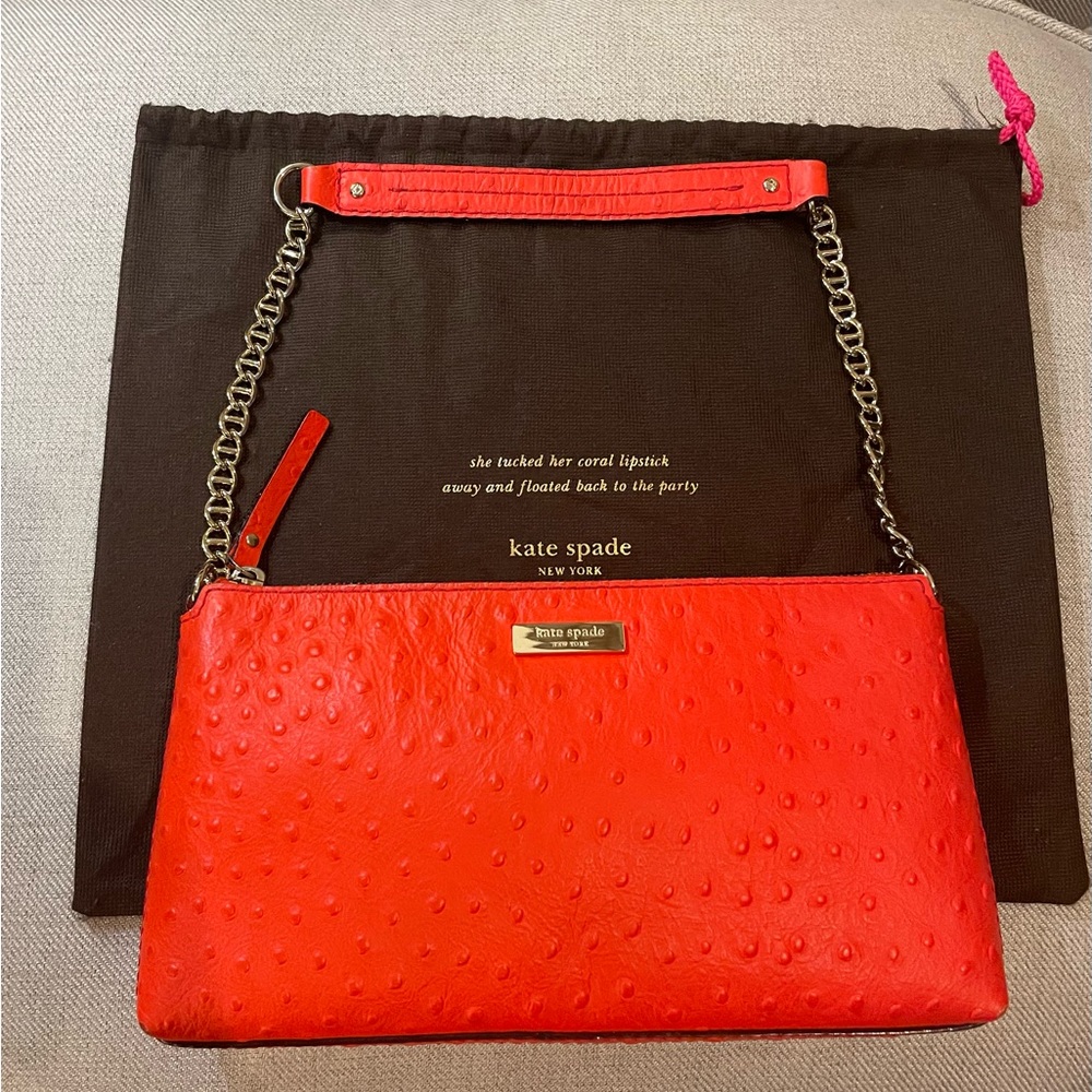 Kate Spade Coral Red Clutch with Chain Strap